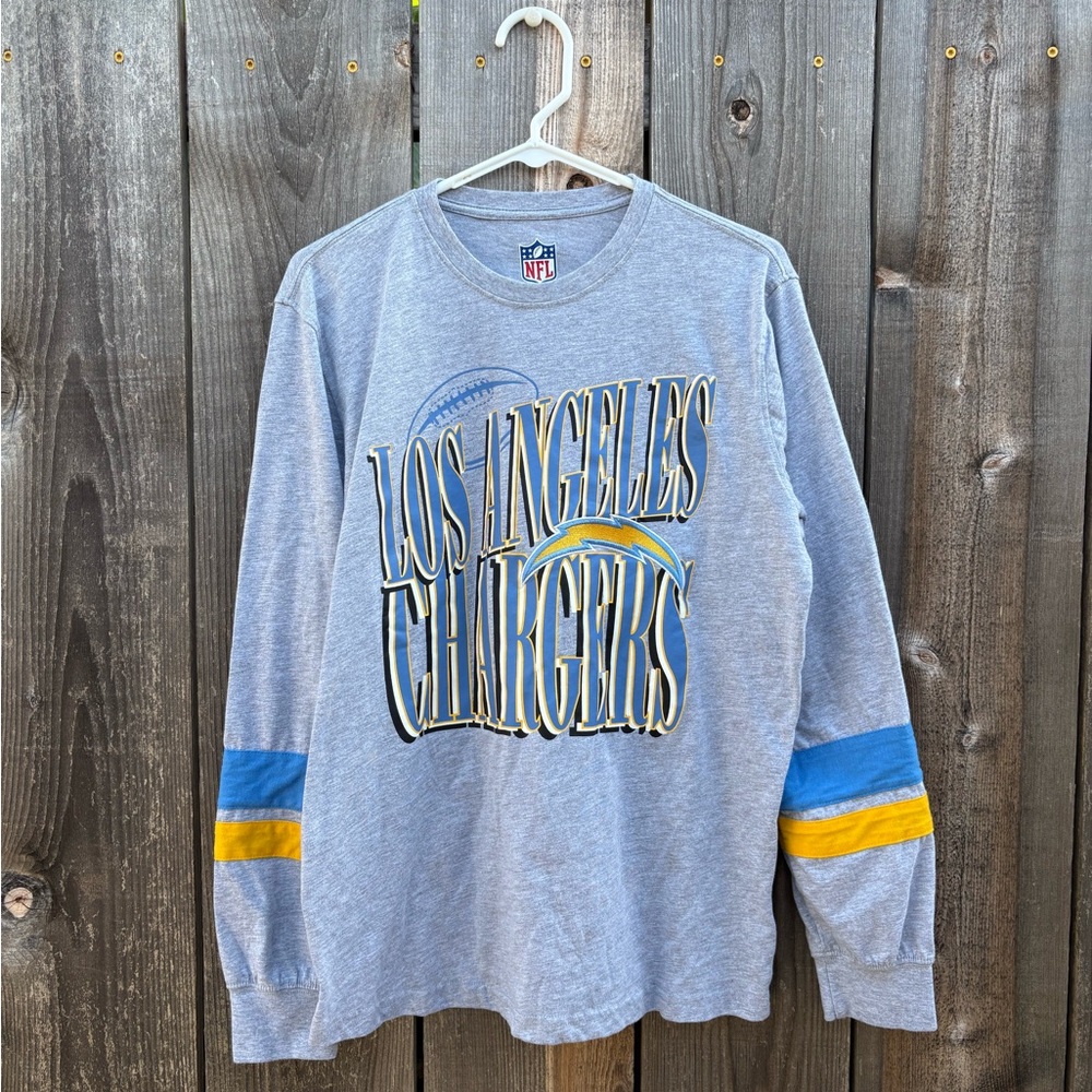 NFL Los Angeles Chargers Gray Long Sleeve Crewneck with Blue & Gold Accents